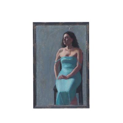 Unknown Pastel Artist Study Lady in Blue Dress on Chair