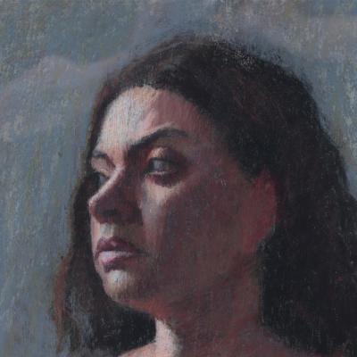 Unknown Pastel Artist Study Lady in Blue Dress on Chair