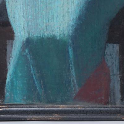 Unknown Pastel Artist Study Lady in Blue Dress on Chair