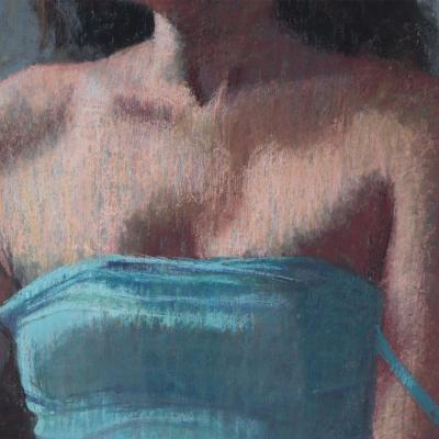 Unknown Pastel Artist Study Lady in Blue Dress on Chair