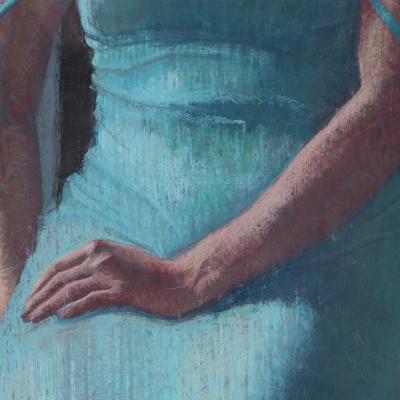 Unknown Pastel Artist Study Lady in Blue Dress on Chair