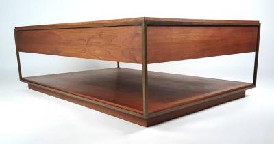 Unknown Unknown Custom 1960s Architectural Bronze and Oiled Walnut Cocktail Table