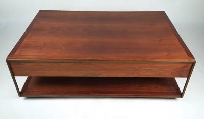 Unknown Unknown Custom 1960s Architectural Bronze and Oiled Walnut Cocktail Table
