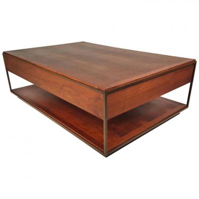 Unknown Unknown Custom 1960s Architectural Bronze and Oiled Walnut Cocktail Table