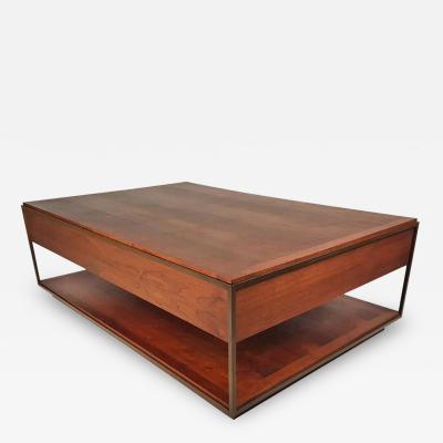 Unknown Unknown Custom 1960s Architectural Bronze and Oiled Walnut Cocktail Table