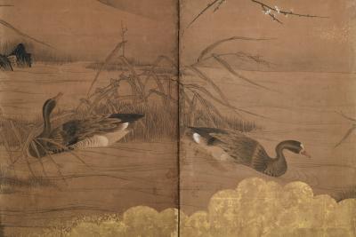 Unkoku Toyo 17th Century Japanese Unkoku Screen Flowers Birds of Winter and Early Spring