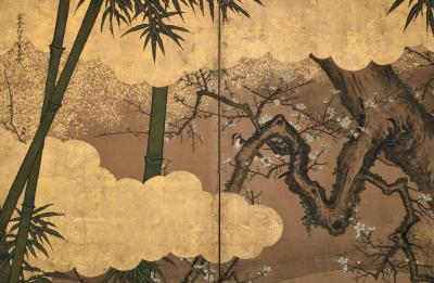 Unkoku Toyo 17th Century Japanese Unkoku Screen Flowers Birds of Winter and Early Spring