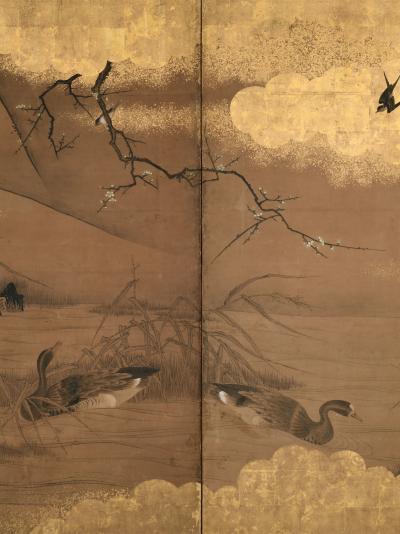 Unkoku Toyo 17th Century Japanese Unkoku Screen Flowers Birds of Winter and Early Spring
