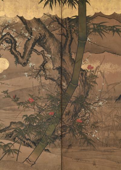 Unkoku Toyo 17th Century Japanese Unkoku Screen Flowers Birds of Winter and Early Spring