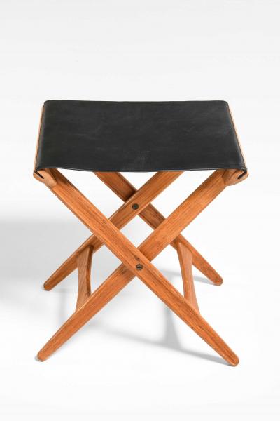 Uno Osten Kristiansson Folding Stool in Brass Leather and Oak by Uno sten Kristiansson 1950s