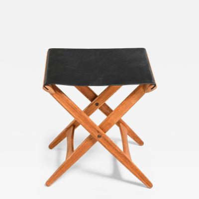 Uno Osten Kristiansson Folding Stool in Brass Leather and Oak by Uno sten Kristiansson 1950s