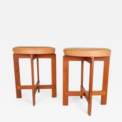 Uno Osten Kristiansson Midcentury Teak and Leather Stools Uno sten Kristiansson for Luxus Sweden