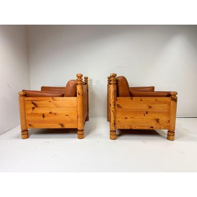 Uno Osten Kristiansson Pair of Pine Lounge Chairs by Uno and Osten Kristiansson
