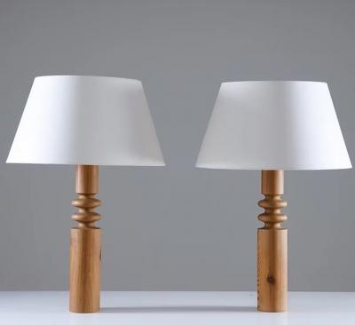 Uno Osten Kristiansson Pair of Scandinavian Midcentury Table Lamps in Pine by Luxus