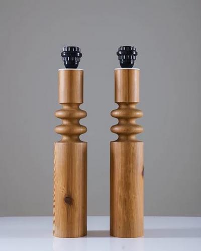 Uno Osten Kristiansson Pair of Scandinavian Midcentury Table Lamps in Pine by Luxus