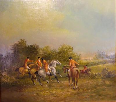 Untitled English Fox Hunting Scene Oil on Canvas Mid 19th Century