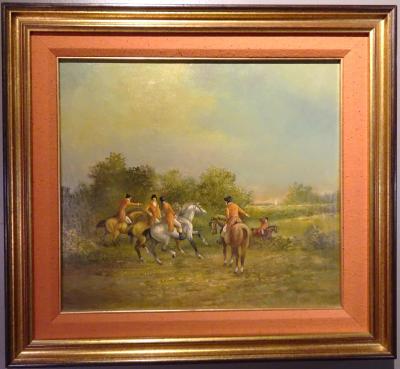 Untitled English Fox Hunting Scene Oil on Canvas Mid 19th Century