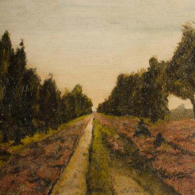 Untitled oil painting depicting a rural road