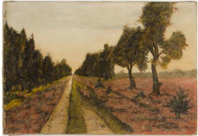 Untitled oil painting depicting a rural road