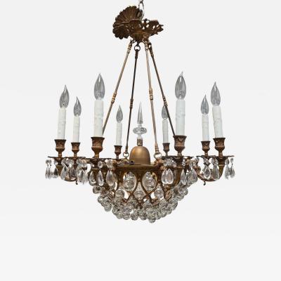 Unusual Antique French Bronze Baccarat Crystal Chandelier