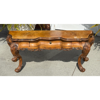 Unusual Antique Italian Fruitwood Low Console Table