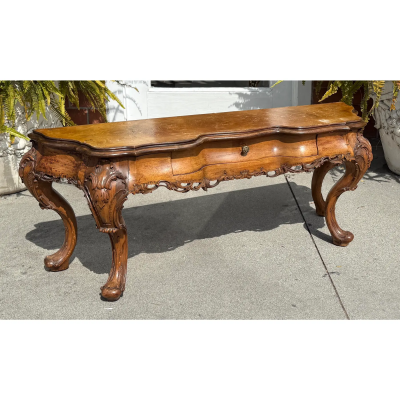 Unusual Antique Italian Fruitwood Low Console Table