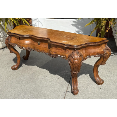Unusual Antique Italian Fruitwood Low Console Table
