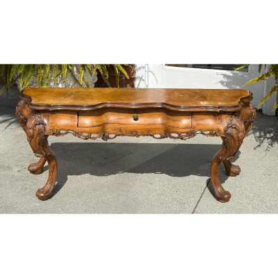Unusual Antique Italian Fruitwood Low Console Table