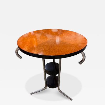 Unusual French Moderne Side Table with Exotic Wood and Chrome Detailing