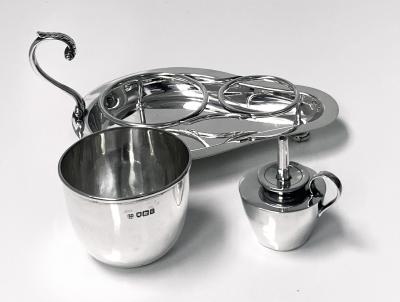 Unusual Hukin and Heath Sterling Silver Sake or Brandy Set London 1904