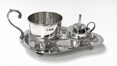 Unusual Hukin and Heath Sterling Silver Sake or Brandy Set London 1904