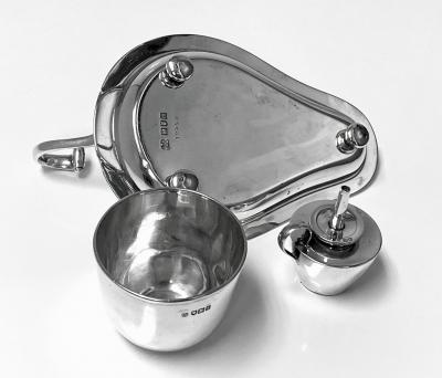 Unusual Hukin and Heath Sterling Silver Sake or Brandy Set London 1904