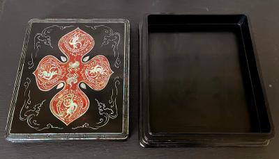 Unusual Japanese Lacquer Inkstone Box with MOP Inlays