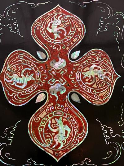 Unusual Japanese Lacquer Inkstone Box with MOP Inlays