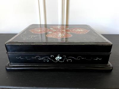 Unusual Japanese Lacquer Inkstone Box with MOP Inlays