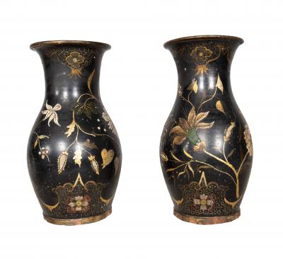 Unusual Pair Of French Glazed Terracotta Vases