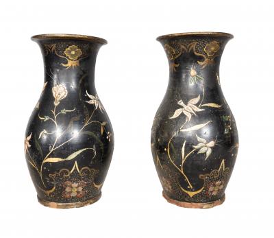 Unusual Pair Of French Glazed Terracotta Vases
