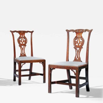 Unusual Pair of 18th Century George III Cherry Chairs Chippendale Period