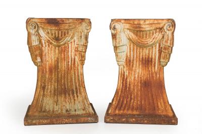 Unusual Pair of Art Deco Cast Iron Garden Pedestals for Statuary or Planters