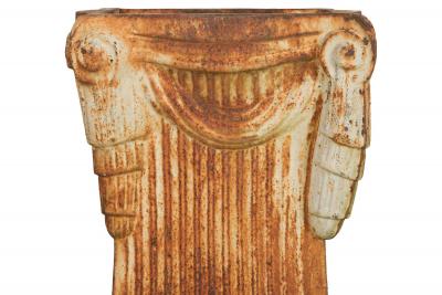 Unusual Pair of Art Deco Cast Iron Garden Pedestals for Statuary or Planters