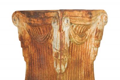 Unusual Pair of Art Deco Cast Iron Garden Pedestals for Statuary or Planters