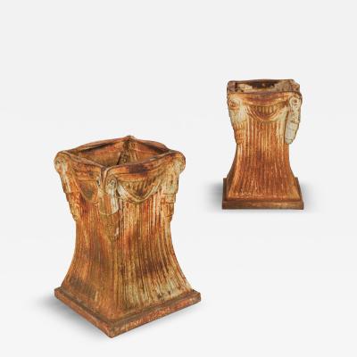 Unusual Pair of Art Deco Cast Iron Garden Pedestals for Statuary or Planters
