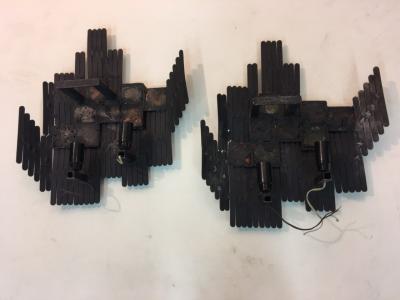 Unusual Pair of Italian Brutalist Iron and Geometric Resign Design Sconces