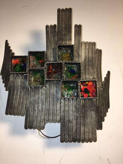 Unusual Pair of Italian Brutalist Iron and Geometric Resign Design Sconces