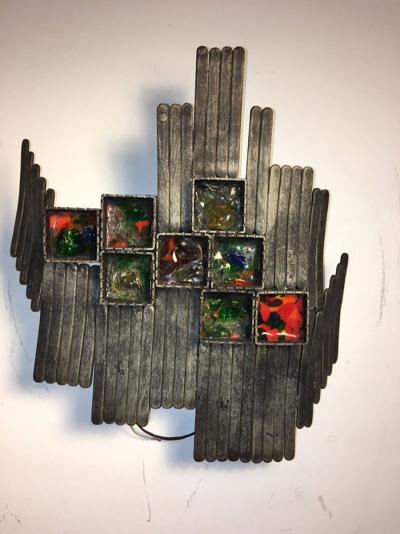 Unusual Pair of Italian Brutalist Iron and Geometric Resign Design Sconces