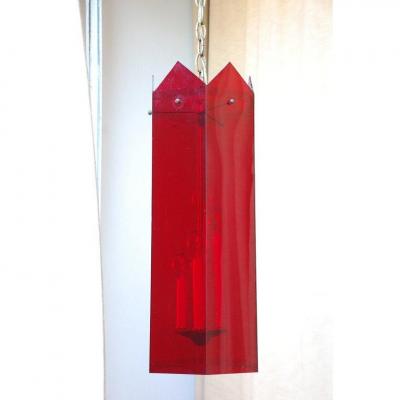 Unusual Red Lucite Hexagonal 1970s Lantern