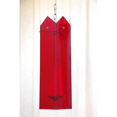 Unusual Red Lucite Hexagonal 1970s Lantern