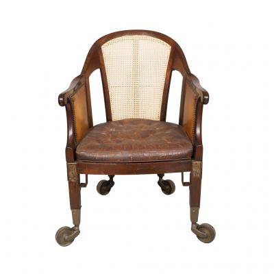 Unusual Regency Mahogany and Brass Campaign Chair