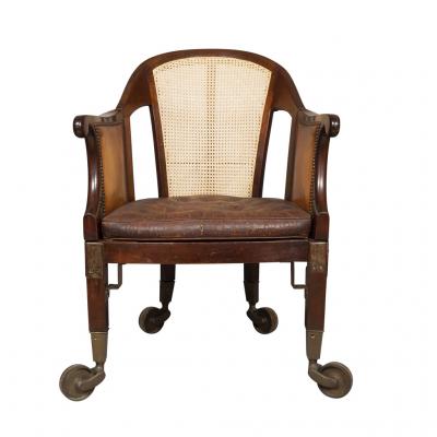 Unusual Regency Mahogany and Brass Campaign Chair