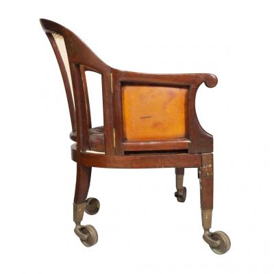 Unusual Regency Mahogany and Brass Campaign Chair